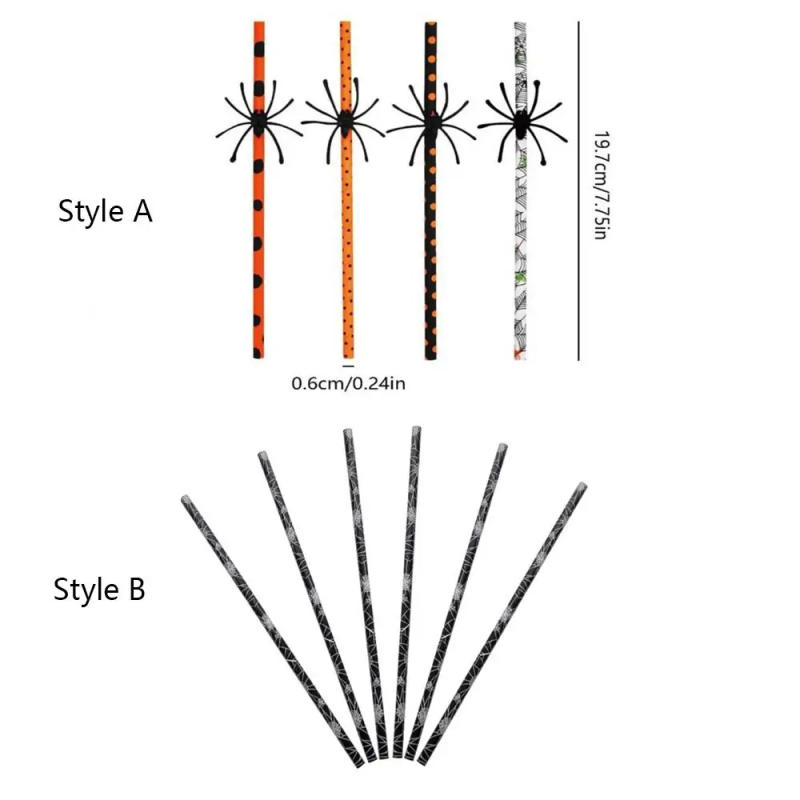 Description Picture 3 of item20/50pcs Paper Halloween Spider Straw Printed Dot Pattern Three-dimensional Halloween Party Straw Disposable Eco-friendly
