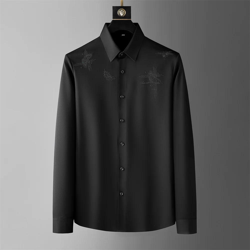 Description Picture 3 of item2024 Spring Luxury Rhinestone Shirts Men's Brand Slim Casual Business Formal Dress Shirt Social Tuxedo Streetwear Men Clothing