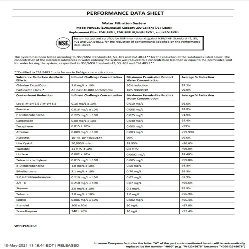 Description Picture 4 of itemWhirlpool Refrigerator Water Filter EDR1RXD1 W10295370A 9081 P8RFWB2L High Compatibility Triple Filtration