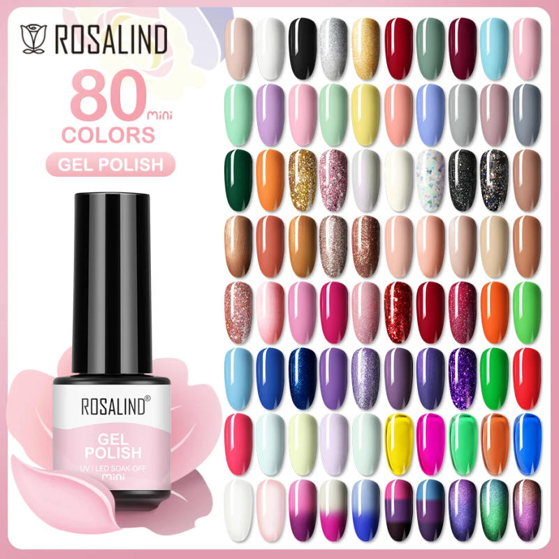 Description Picture 2 of itemROSALIND Shiny Gel Nail Polish Soak Off Gel Varnishes Nail Art Semi Permanent UV Glitter Nail Gel Polish Base Top Coat Esmalte