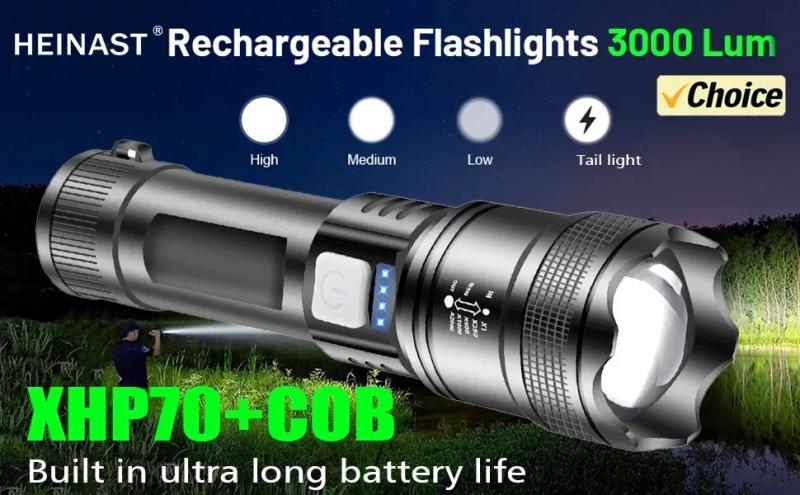 Description Picture 4 of itemPowerful LED Flashlight Type-C Rechargeable Zoomable Torch with Strap 9000M Long Shot Camping Lantern 15000mAH Power Bank Light