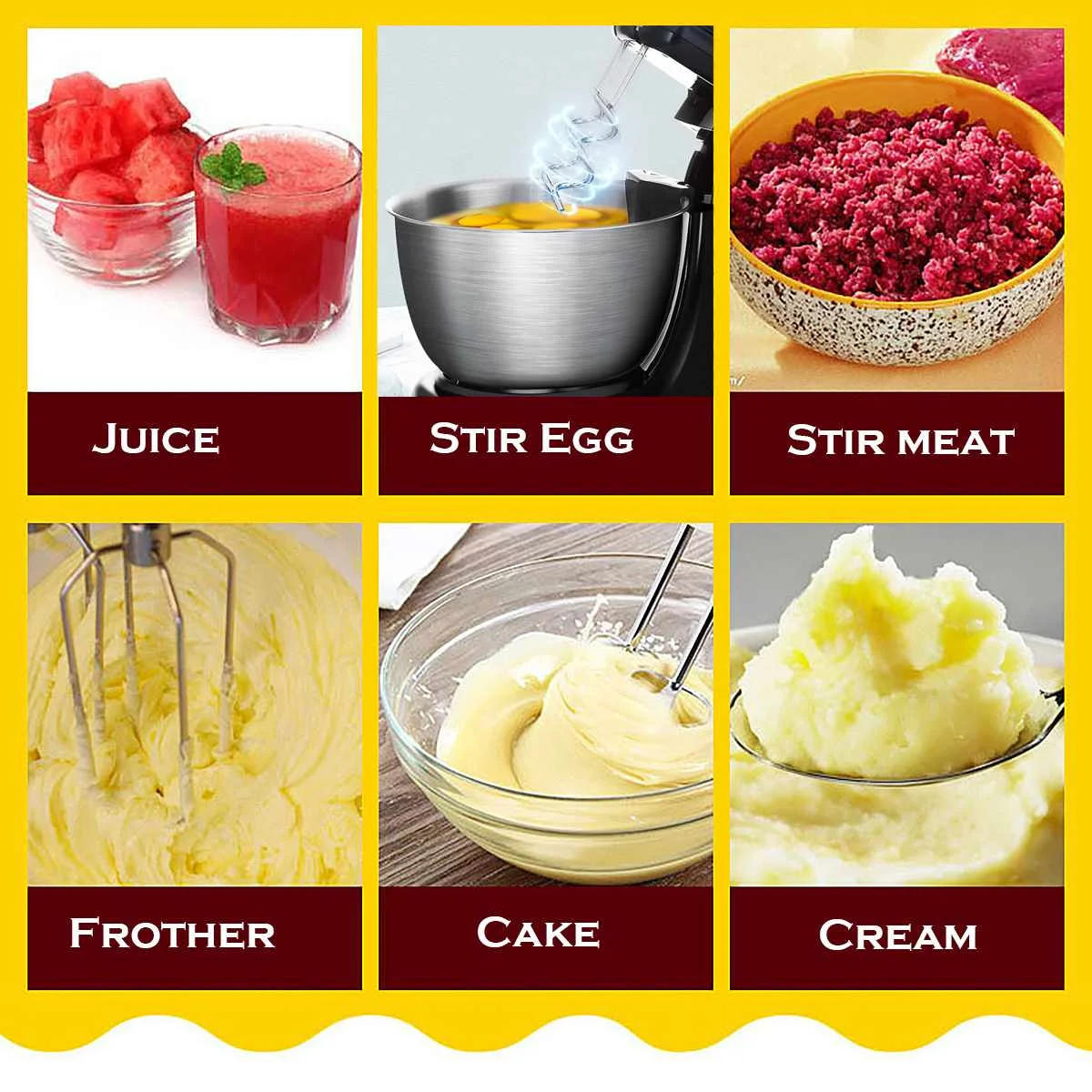 Description Picture 5 of item5 speed Kitchen Food Mixers 4.2L Stand Mixer Stainless Steel Bowl Blender Cream Egg Whisk Whip Dough Kneading Mixer Bread Maker