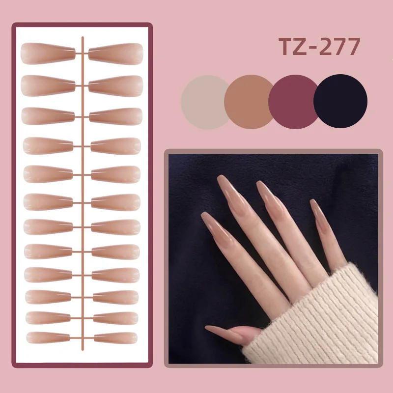 Description Picture 3 of item24Pcs/Set Wearing Removable Manicure Long Ballet Shiny Nail Patches Fake Nails Finished Wearing Nail Art Tools False Nail Strips