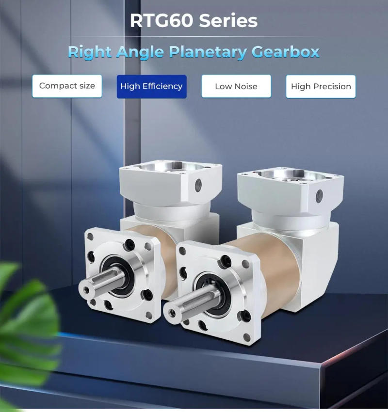 Description Picture 2 of itemSTEPPERONLINE 5:1/10:1/20:1/50:1 Right Angle Planetary Gearbox Speed Reducer 90degree RTG60 for 60mm Servo Motors