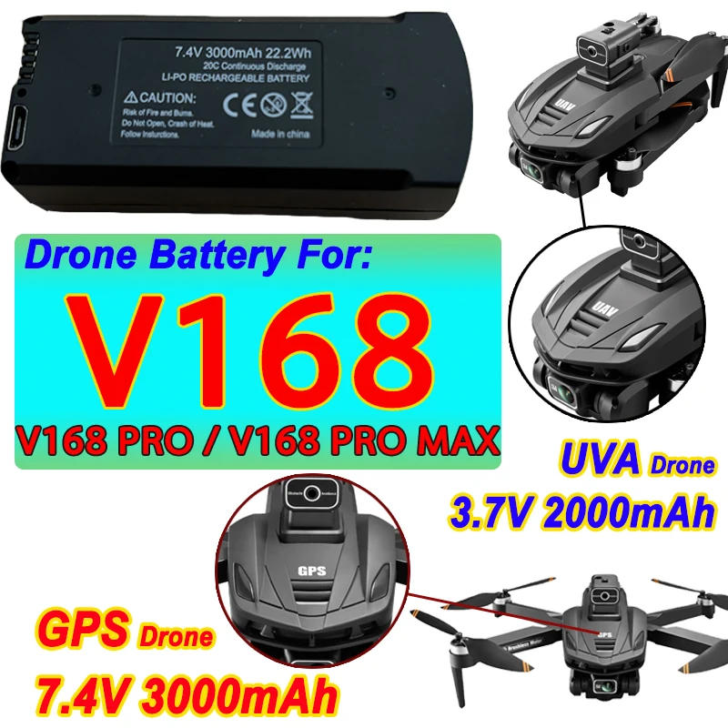 Description Picture 3 of itemOriginal V168 Drone Battery 7.4V 3000mAh For V168Pro Max GPS Drone 3.7V 2000mAh For V168Pro RC Quadcopter Accessories Part