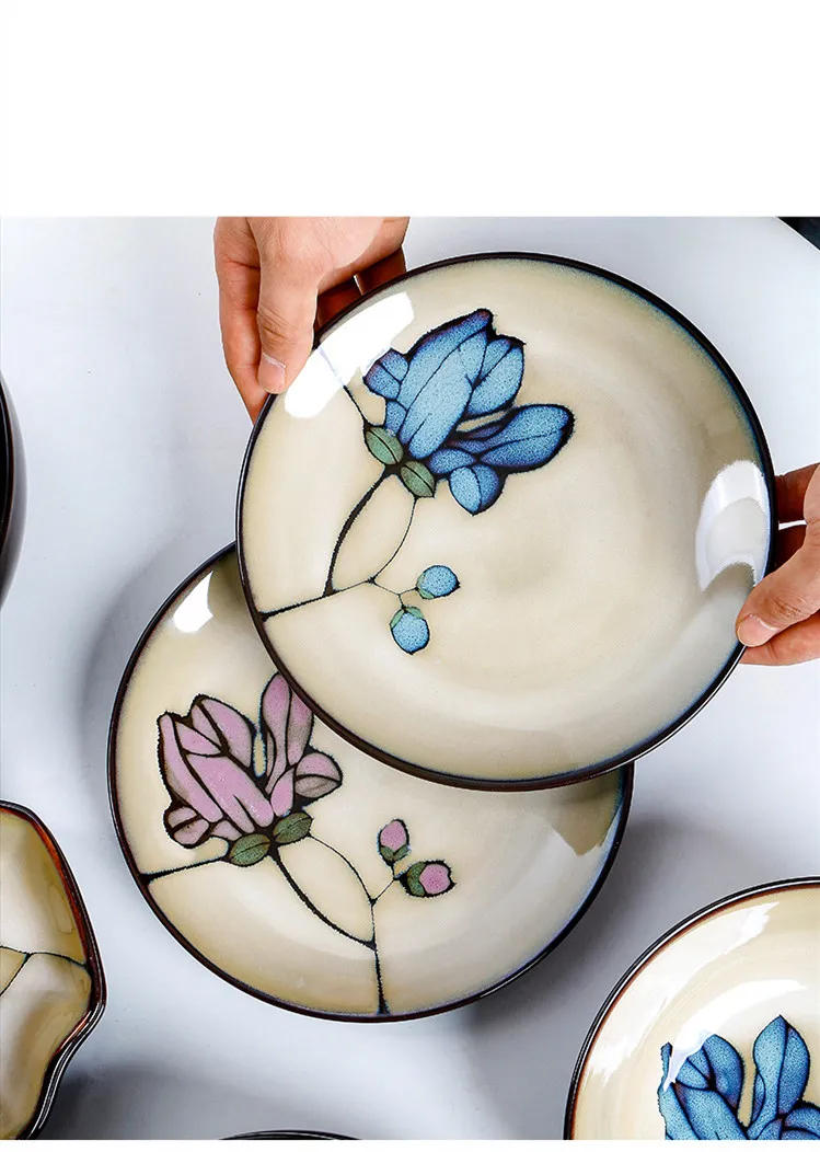 Description Picture 5 of itemJapanese Ceramic Plates Underglaze Color Round Salad Plate Household Kitchenware Ceramic Dinner Plate Kitchen Accessories