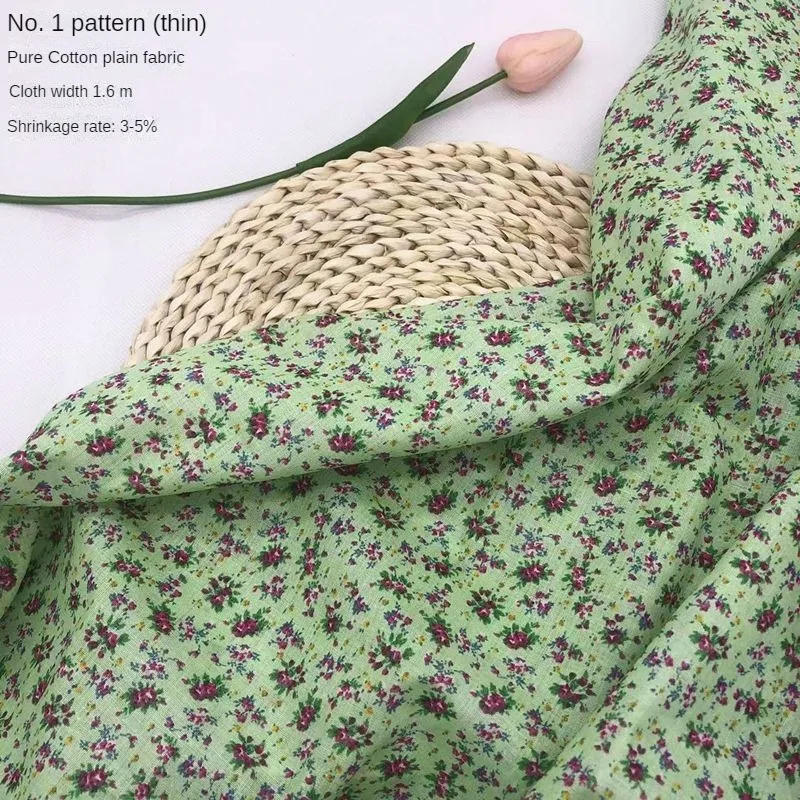 Description Picture 5 of itemPrinted Pure Cotton Fabric By The Meter for Dresses Pajamas Sewing Dots Flower Soft Floral Pattern Textile Thin Breathable Green