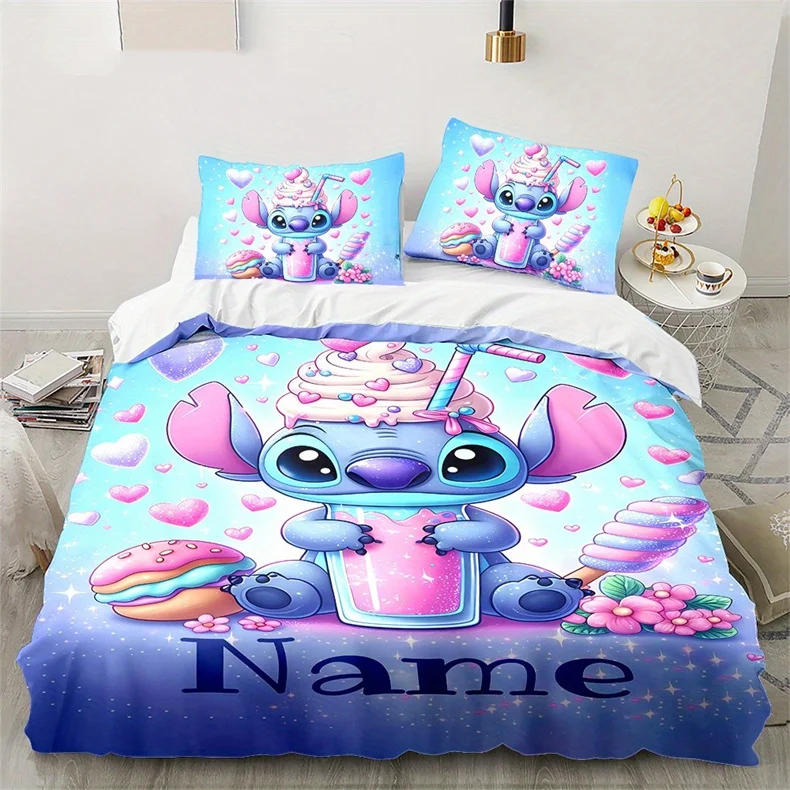 Description Picture 3 of itemCustom Name Stitch Cartoon Duvet Cover Set 1 Duvet Cover & 2 Pillowcases (No Insert) Personalized Bedding Set for Women Teens