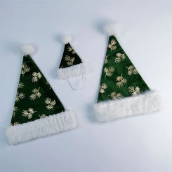 Women Men Christmas Plush Hats Gold Branch Print Velvet Puff Ball Santa Cap for Cosplay Party