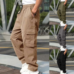 Multi-pocket Loose Overalls Men's Outdoor Sports Jogging Military Tactical Pants Elastic Waist Casual Work Trousers Large Size