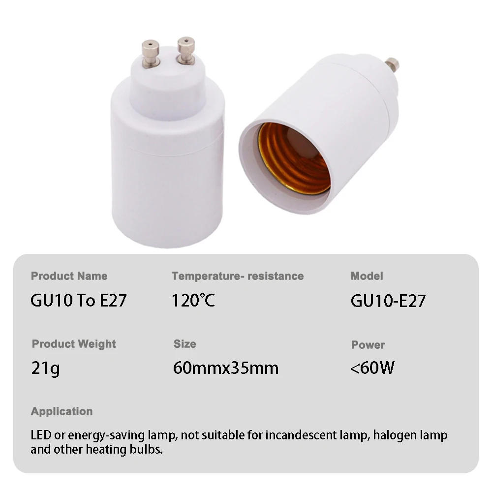 Description Picture 2 of item5 Pcs/Lot GU10 To E27 Lamp Holder Converter Flame Retardant PC Light Socket GU10-E27 Lamp Base For LED Light Bulb Heat-resistant