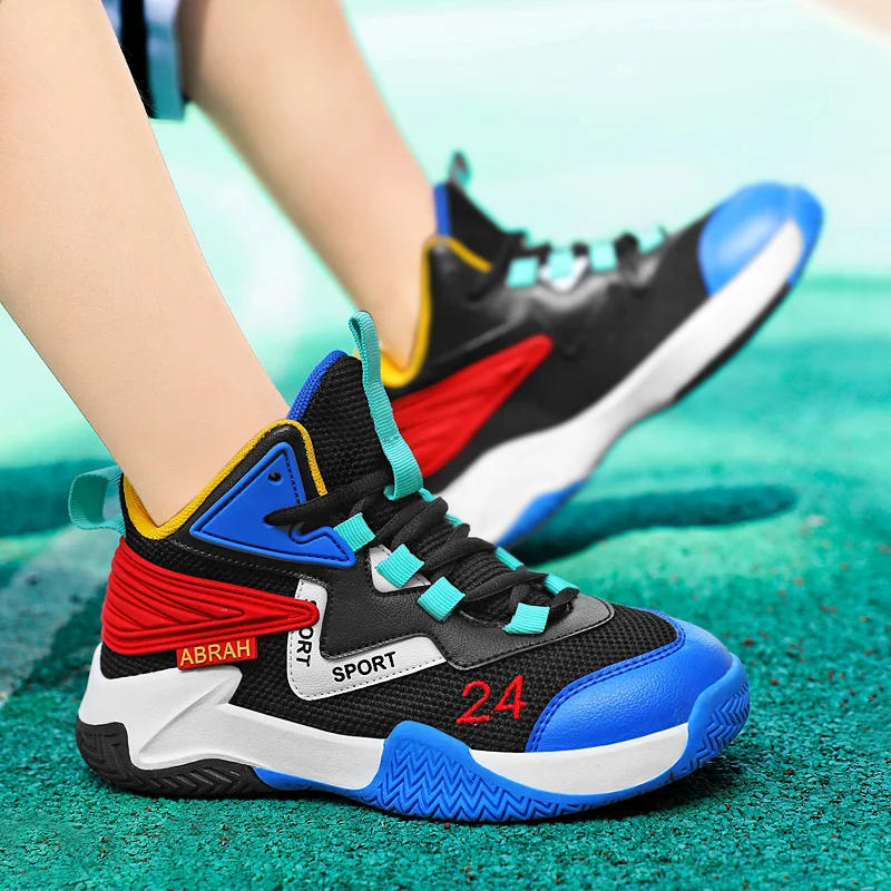 Description Picture 3 of itemChildren's Basketball Shoes High-quality Fashionable Mid Top Sports Shoes Popular Lace Up Outdoor Running Shoes for Kids
