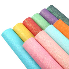 Shimmer Fine Glitter Faux Leather Sheets Candy Solid Color Synthetic Leather Fabric Roll for DIY Earrings Hair Bows Crafts