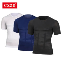 CXZD Men's Slimming Shaper Posture Corrector Shirt For Male Belly Abdomen Control Compression Shirt Body building Fat Burn Chest