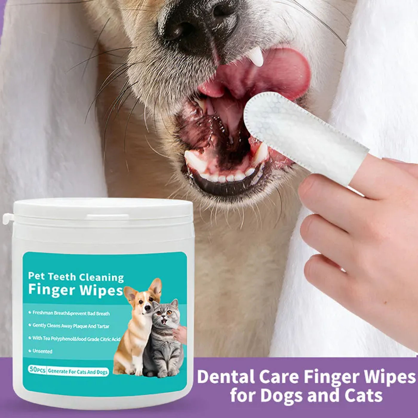 Description Picture 2 of itemDog Teeth Cleaning Finger Wipes Disposable Finger Wet Wipes Super Soft Oral Care Toothbrushes 50Pcs Dog Ear Wipes Pet Supplies