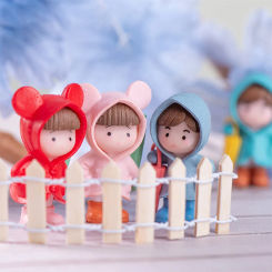 1＆4PC Umbrella Raincoat Girl Boy Figure Decor Pvc Craft Figurine Decor Miniature Fairy Garden Ornament Pendant DIY Accessory