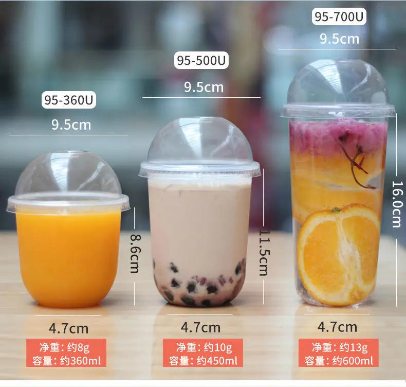 Description Picture 5 of item100pcs 90 Caliber U-shaped Cups with Lid 500ml/700mL Disposable Milk Tea Packaging Fruit Juice Coffee Takeaway Plastic Cup