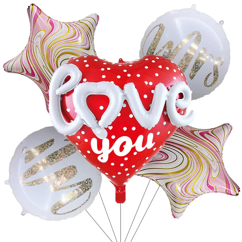 Description Picture 5 of item5 Pcs/Set Round Heart Foil Balloons with HAPPY LOVE Letters Globos Wedding Valentine's Day Birthday Party Decorations Wholesale