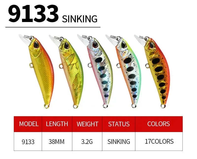 Description Picture 4 of itemJapan Sinking Mini Minnow Fishing Lure 38mm 3.2g Trout Lures Fishing Wobblers River Crankbait Artificial Fish Bait Pesca Tackle