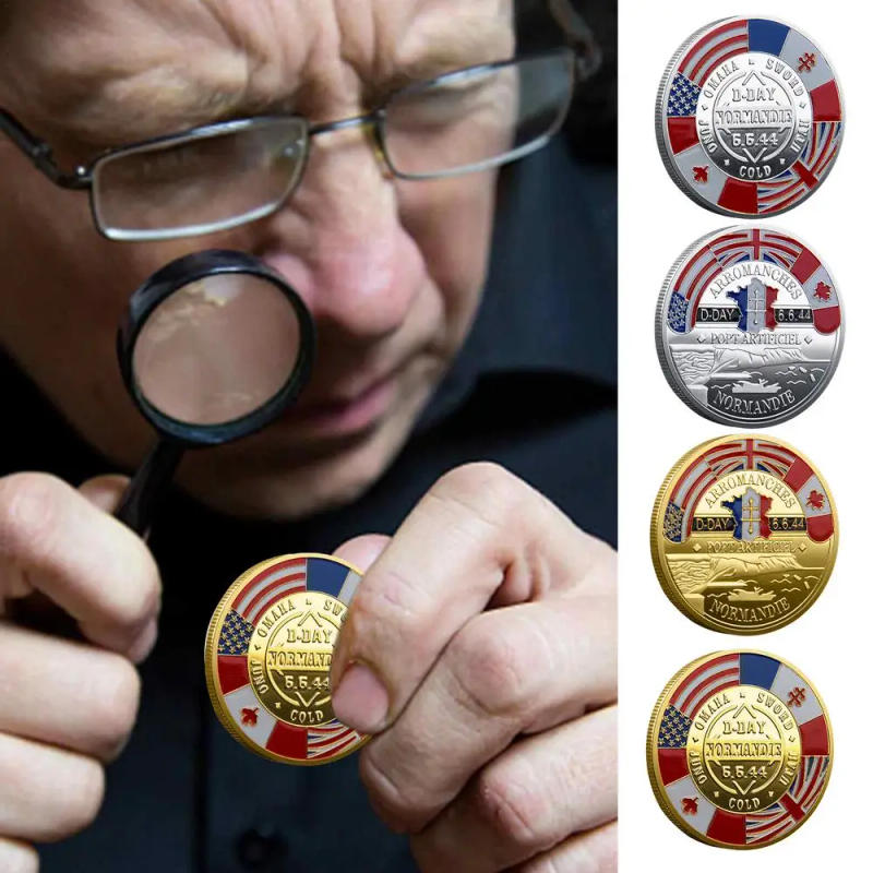 Description Picture 4 of itemD DAY 80th Anniversary Flag Banner Decorations Normandie UK Army Military Soldier Non-currency Anniversary Coin Decor