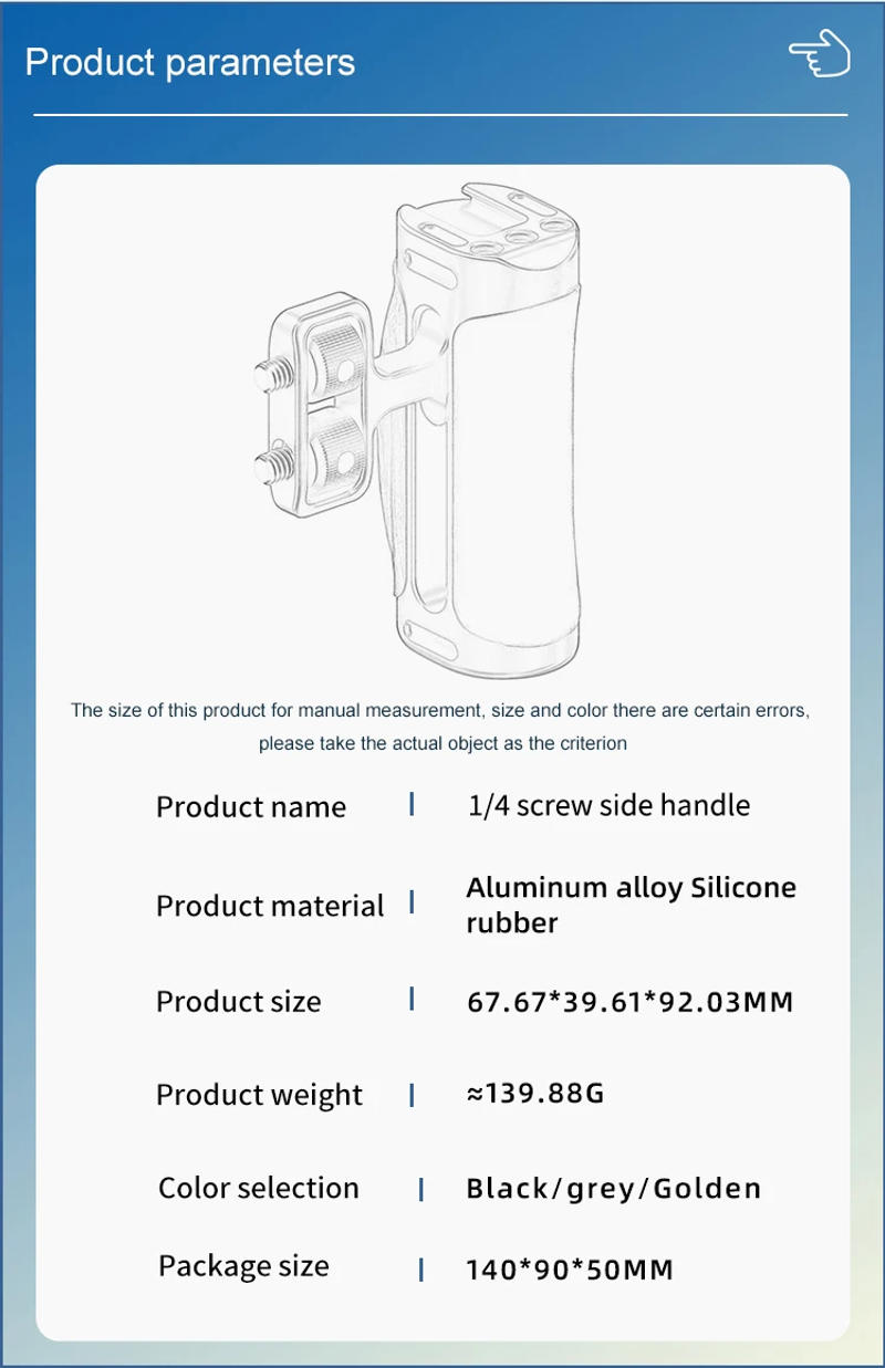 Description Picture 5 of itemSide Handle for 1/4"-20 Threaded Holes Lightweight Portable Camera Cage Grip for Sony for DSLR with Cold Shoe