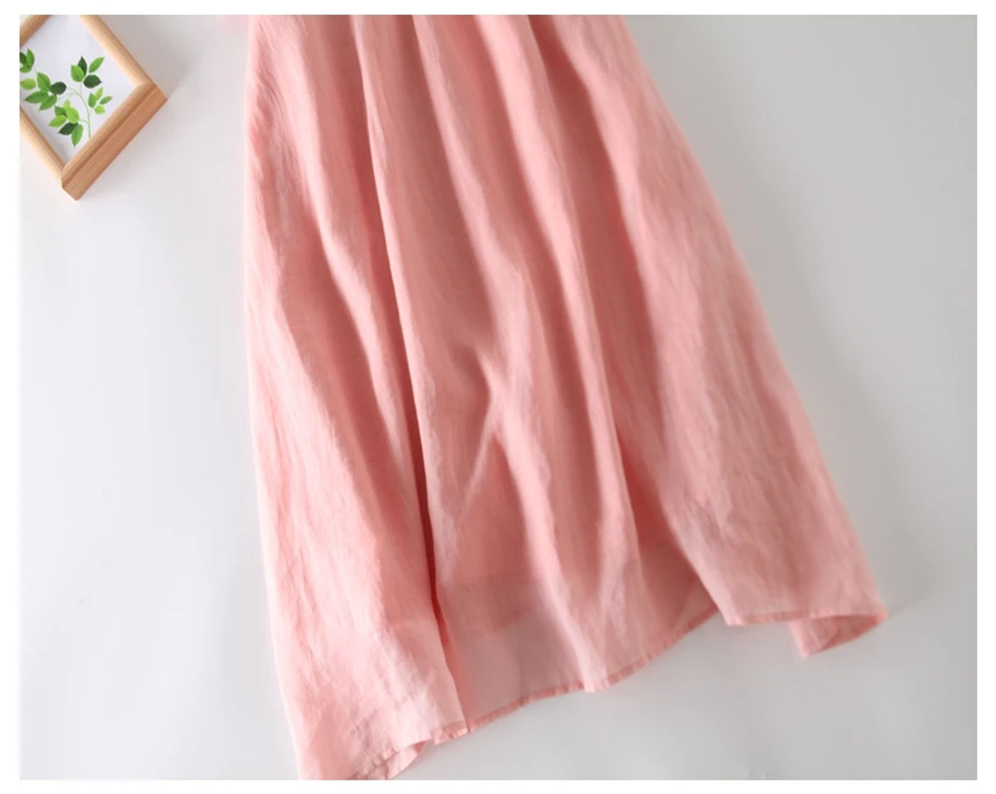 Description Picture 6 of itemDouble layered Ramie Embroidery Half Sleeved Long Dress Casual Loose Cotton Women Summer Spring Holiday Seaside Clothing X1055