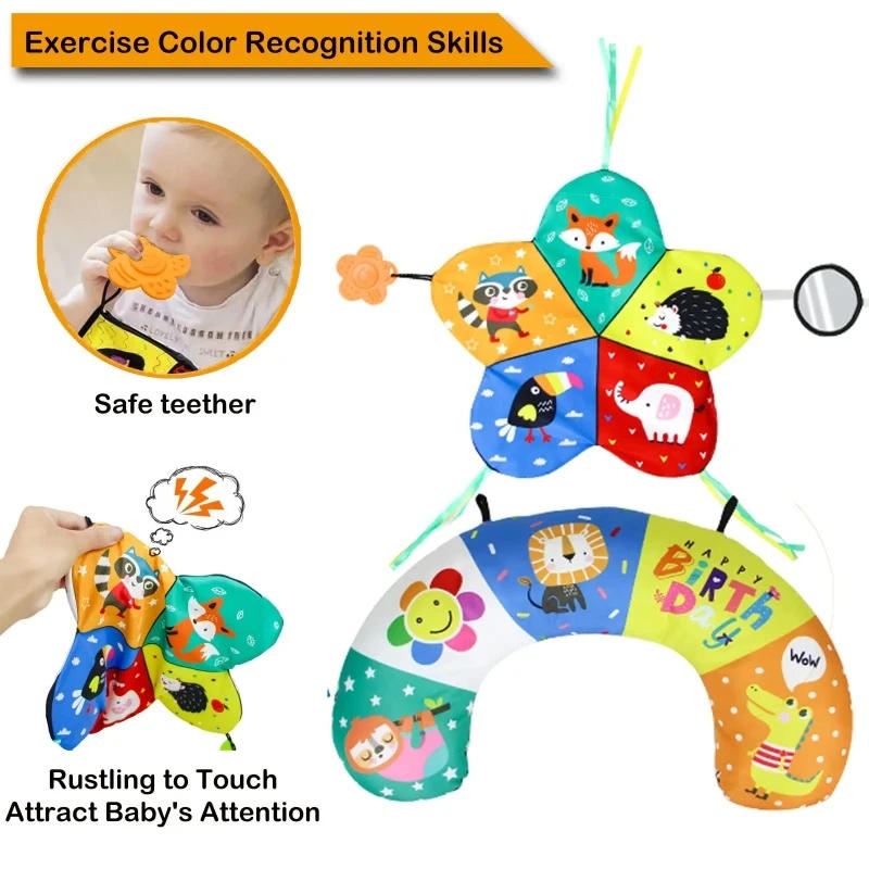 Description Picture 4 of itemTummy Time Pillow with Crinkle Mat & Teethers White High Contrast Baby Toys with Mirror Montessori Infant Sensory Crawling Toys