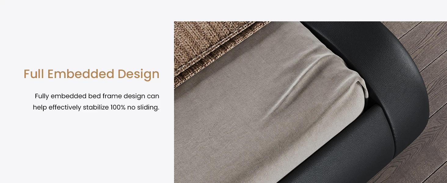 Description Picture 5 of itemSHA CERLIN King Upholstered Bed Frame, Low Profile Sleigh Bed, Faux Leather Headboard, No Box Spring Needed, Easy Assembly,Black