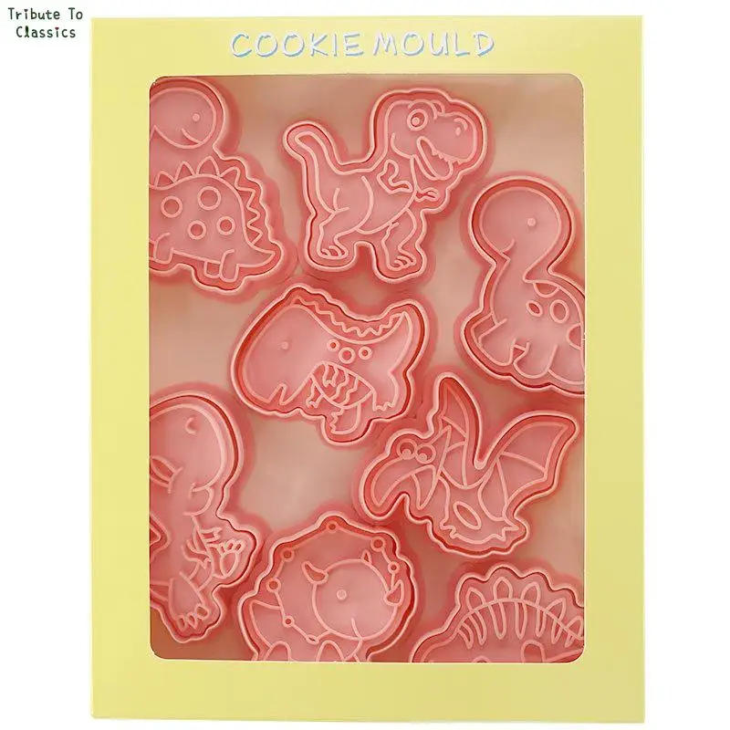 Description Picture 2 of item27 Styles Cookie Cutters Plastic 3D Dinosaur Shape Cartoon Pressable Biscuit Mold Cookie Stamp Kitchen Baking Pastry Bakeware