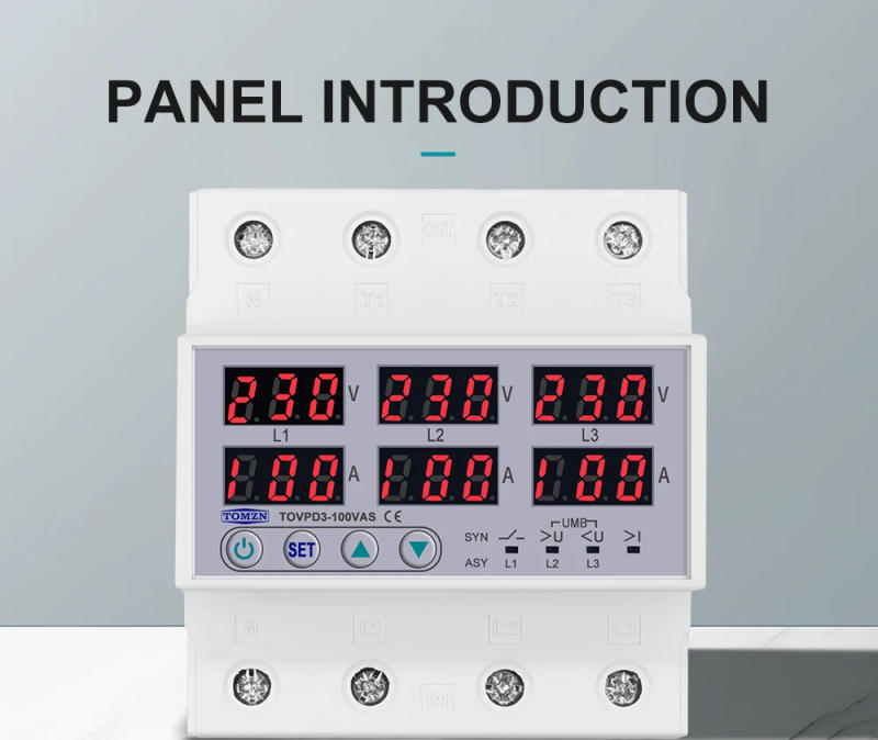 Description Picture 6 of item3 Phase 100A Din rail adjustable Over Under Voltage current limit protection Relay Protector SYN ASYNC Synchronous Asynchronous