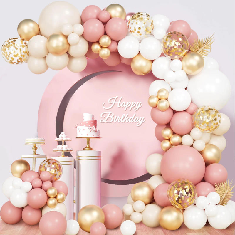 Description Picture 4 of itemRetro Pink White Gold Balloons Garland Arch Kit Birthday Party Decoration Kids Baby Shower Wedding Party Supplies Letax Ballons
