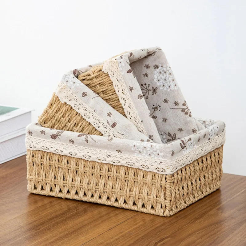 Description Picture 5 of itemWoven Storage Baskets Organizers Kitchen Sundries Storage Baskets Cosmetics Snack Storage Box Desktop Organizer Container