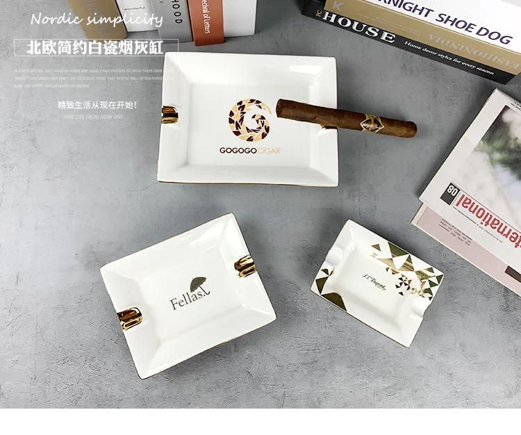 Description Picture 2 of itemCeramic Ashtray Square Cigar Ashtray Gold Rim Ashtray Smoking Accessories European Style