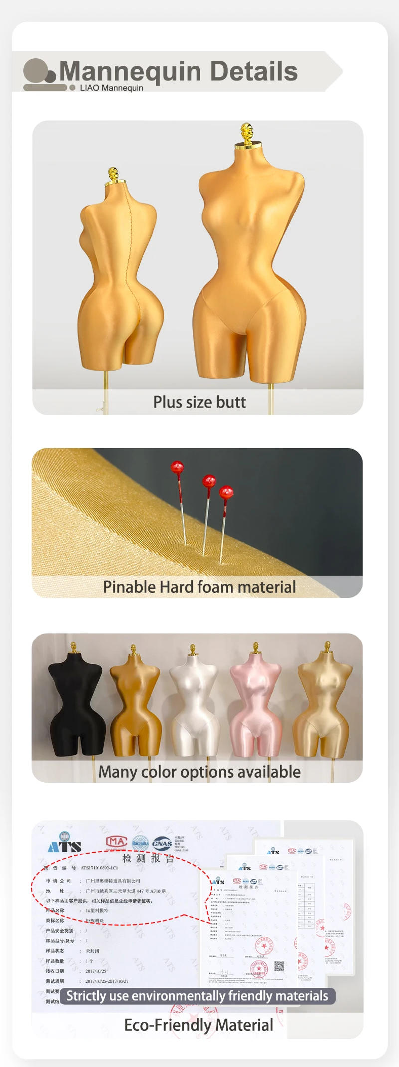 Description Picture 5 of itemNew gold plentiful female mannequins Plus size butt Dress skirt Clothing display pin able Adjustable base
