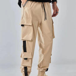 Classic Design Multi Flap Pockets Cargo Pants,Men's Loose Fit Drawstring Harem Cargo Jogger Pants