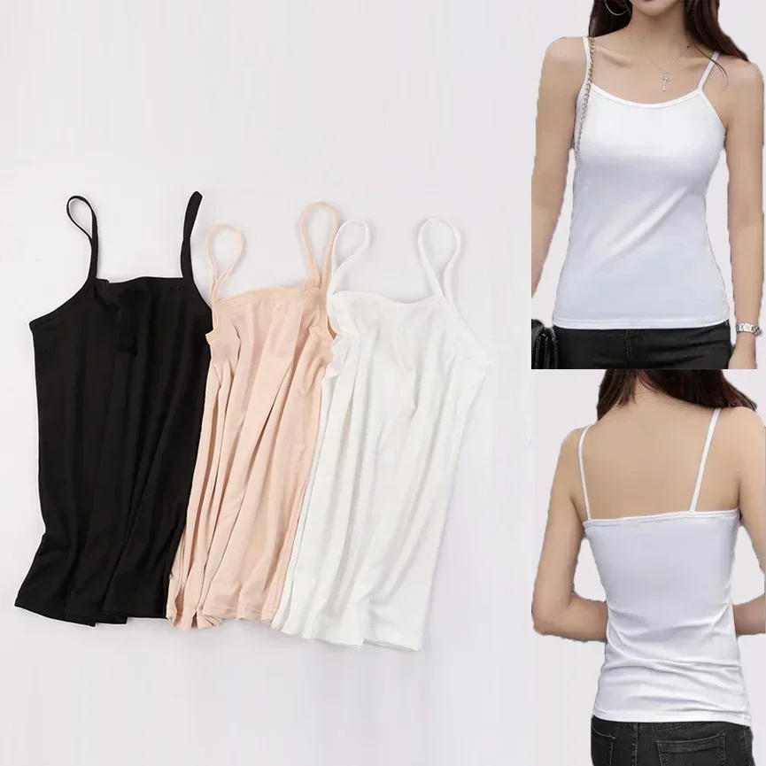Description Picture 2 of itemSexy Sling Camisoles Women Crop Tops Solid Color Sleeveless T-shirt Base Tee Tops Skinny Vest Female Slimming Tanks Underwear