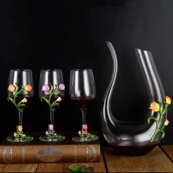 Metal Glass Wine Set Red Goblet Decanter  Dispenser Crystal Barware Drinkware Gift