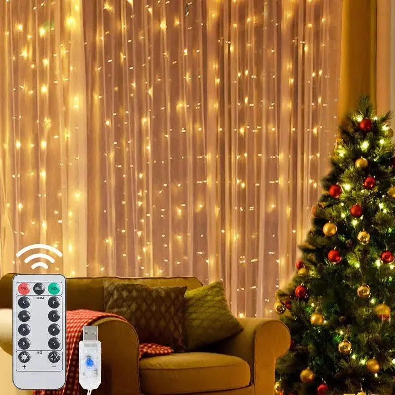 Description Picture 4 of itemUSB Plug Curtain LED String Lights 2025 New Year Christmas Decoration for Home Garland Lamp Xmas Tree Decor Christmas Lights