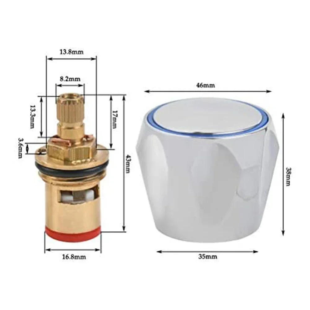 Description Picture 3 of itemHot Cold Faucet Tap Handle Knob Copper Valve Tap Reviver Conversion Kit 1/2 Inches Replacement Heads Thread Basin Sink Washer