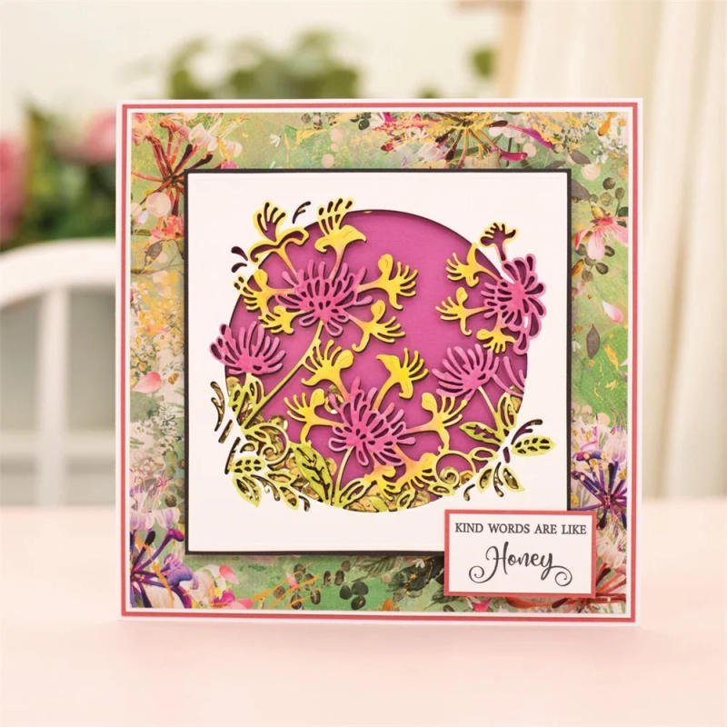 Description Picture 3 of itemHoneysuckle Honeycomb Cutting Dies And Stamps Bee Happy Words Flower DieCut Stamp Set For DIY Scrapbooking Card Craft Making New