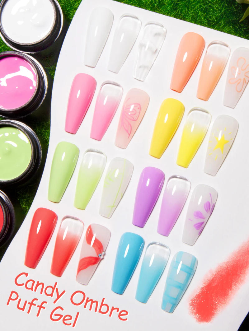 Description Picture 2 of itemBOZLIN 5ml Candy Ombre Puff Gel 8 Colors Spring Summer Pink Purple Paint Semi Permanent For Manicure Nail Art Gel Varnish