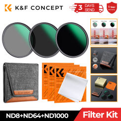 K&F Concept ND8 ND64 ND1000 Lens Filter Kit 49-82mm with 3 Vacuum Cleaning Cloths and Filter Pouch for Nikon Canon Camera Filter