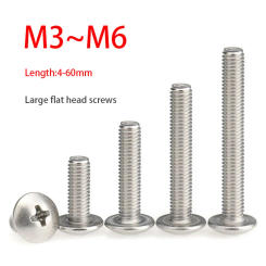 5-30PCS M3 M4 M5 M6 316 Stainless Steel Cross Phillips Large Flat Round Head Screw Cross Truss Head Bolt Length:4-60mm