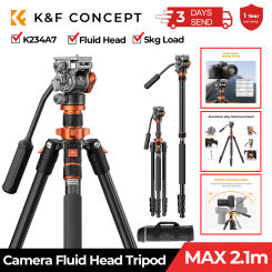 K&F Concept Professional Camera Fluid Head Tripod For Canon Nikon DSLR Camcorder 83''/2.1m New Photography Aluminum Tripod Stand