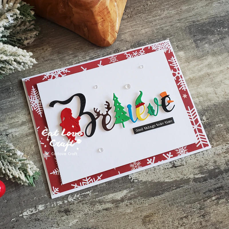Description Picture 3 of itemCatlove Christmas Believe Word Metal Cutting Dies Scrapbooking Mold Stencil Die Cuts Card Making DIY Craft Embossing New Dies