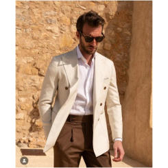 Summer Beach Men Suits Double Breasted Blazer Trousers Costume Homme Wedding Groom Prom Blazer Sets 2 Pieces Jacket Pants