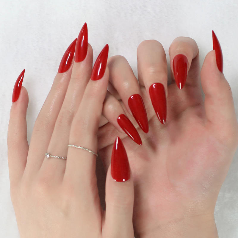 Description Picture 3 of itemAll Red Glossy False Nails Long Stiletto Full Cover Acrylic Hot Sexy Almond Solid Color Press On Nails 24 pcs/kit