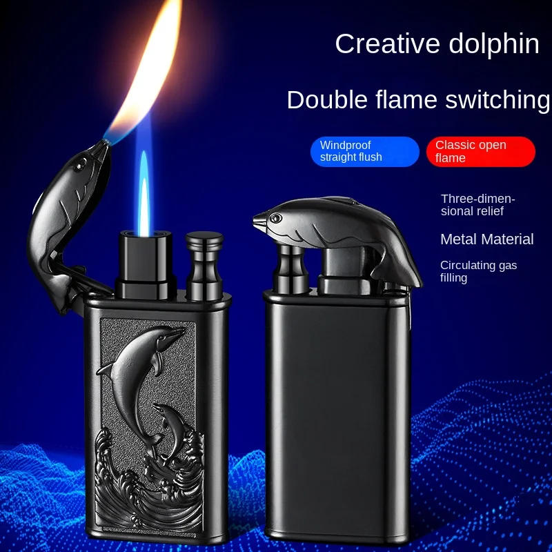 Description Picture 4 of itemCreative Embossed Shenlong Double Fire Gas Lighter Metal, Flame Spray Tool, Cigarette Lighter, Trendy and Fashionable Men,