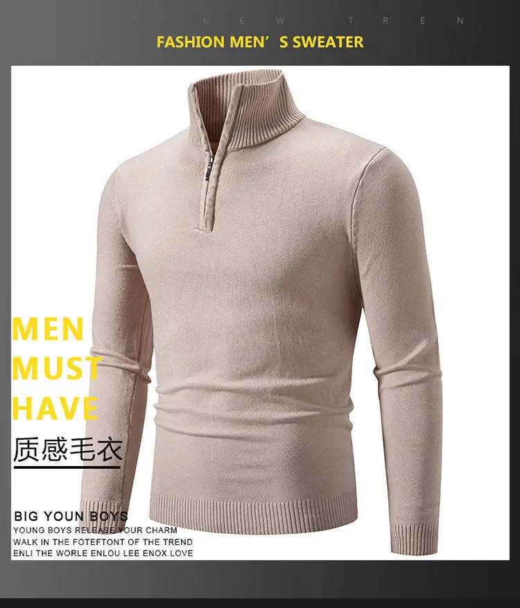 Description Picture 2 of itemNew autumn and winter men's fleece plus large size zip-up half turtleneck sweater men's long-sleeved sweater