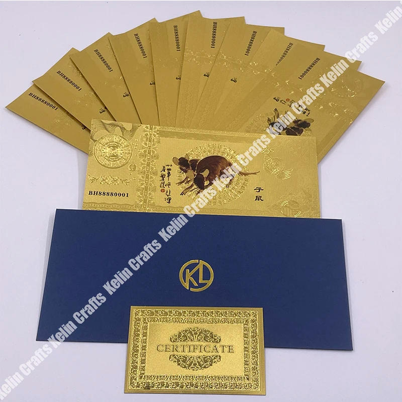 Description Picture 4 of itemTwelve Constellations Chinese zodiac gold banknote commemorative 12 Symbolic Animals Dragon Snake Sheep Monkey Dog Golden Cards